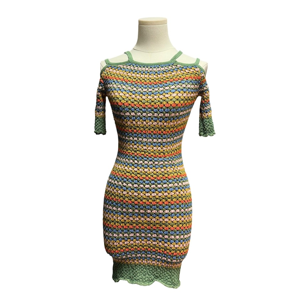 Vtg M Missoni Italy Multi Knit Cold Shoulder Bodycon Mini Cutout Textured 6